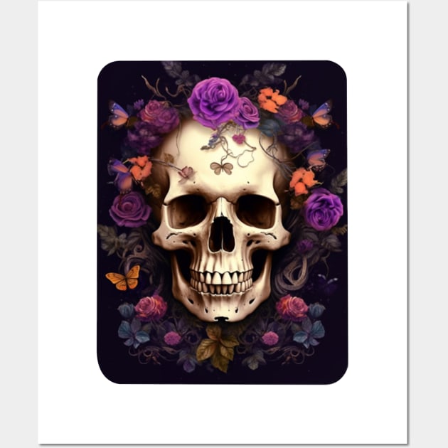 Skull with Flowers Wall Art by DesginsDone